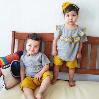 0-3Y התינוקת בגדים הנער התינוק בגדים חולצות צהובות מכנסיים קצרים מכנסיים 2pcs תינוק בן יומו ביבי סטים של תלבושות