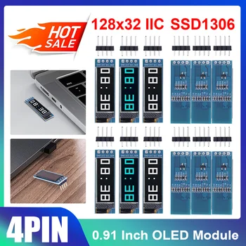 0.91 אינץ OLED מודול 4pin 128x32 SSD1306 תצוגת OLED מודול DIY 3.3 V/5V צריכת אנרגיה נמוכה IIC תקשורת עבור Arduino