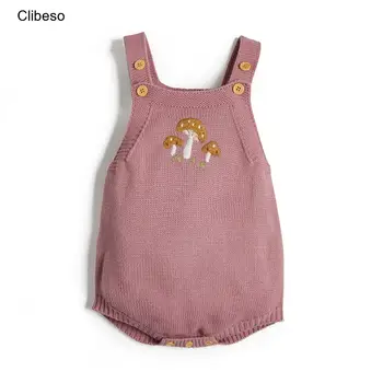 2023 Clibeso סתיו התינוק הנולד בנות בנים לסרוג סוודר Rompers אוברול ורוד שרוולים רצועות סרבלים ילד בגדים בגדי הגוף