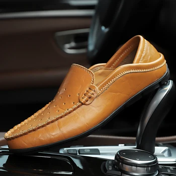 2023 אמיתי עור לגברים נעליים מזדמנים יוקרה מותג Mens נעלי מוקסינים לנשימה להחליק על שחור נהיגה נעלי גודל פלוס 37-47