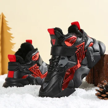 2023 החורף ילדים מזדמנים בני נעלי ריצה נעלי ספורט הילד פרווה חמה עור נעלי ספורט החורף ילדים מגפי שלג