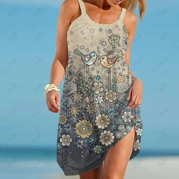 2023 נשים קיץ מזדמן להניף את החולצה שמלות חוף לכסות עם חוף הים החג Beachwear פרח הדפסה חופשי חולצה שמלה