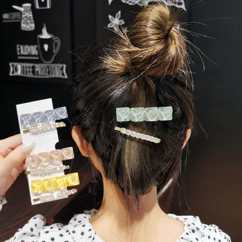 2Pcs/Set קריסטל מים אדווה שיער קליפים גיאומטריות פשוטות ריבוע סיכות עבור האישה בנות Blingbling צד סיכות ואביזרים
