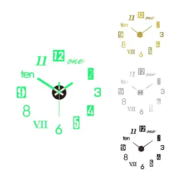 3D שעון קיר מדבקה יצירתי פשוט זוהר אנלוגי שעון מדבקות קיר Frameless עיצוב קיר שעון DIY קישוט אביזרים