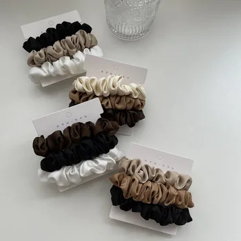 3Pcs/סט משי סאטן הגומיות נשים מוצק צבע שיער החבל אלגנטית עם קוקו בעל גומי אלסטי Hairband אביזרים לשיער
