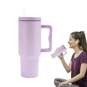 40OZ קש בידוד כוס עם ידית רכב נייד נירוסטה קפה, בקבוק מים LargeCapacity נסיעות BPA חינם ספל תרמי