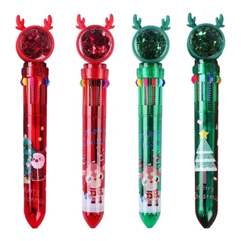 5Pieces חג המולד כדורי נשלף ססגוניות עט 10-צבעים-in-1 עבור הילד.