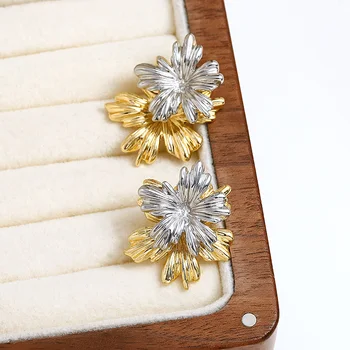 Freetry אופנה שני טון עלים עגילים לנשים 2023 חדש פשוט זהב, צבע כסף חמוד עגילי פרח מסיבת תכשיטים