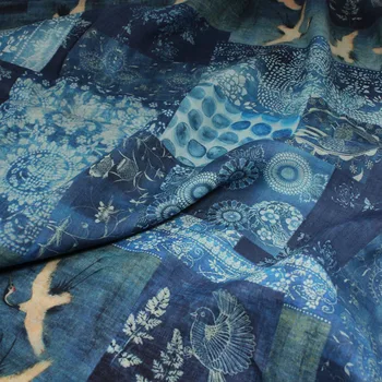 High-End תפירה בד לפי מטר טהור רמי מודפס בד בסגנון סיני שמלה כחולה חולצה מכנסיים מפת בד