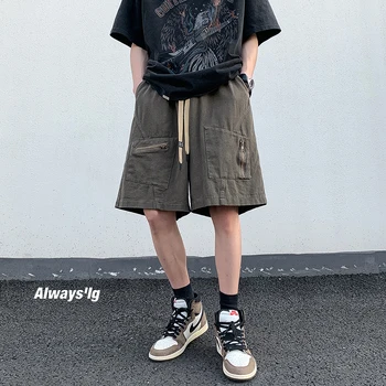 LAPPSTER-נוער רוכסן Y2k אופנת רחוב המכנסיים 2023 קיץ גברים Harajuku שחור Grapic קצרים קוריאנית כיסים בציר קצרים 5XL