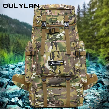 Oulylan חיצונית 70L טקטי הרים שקית הסוואה טקטי תרמיל של גברים קיבולת גדולה נסיעות תיק גב