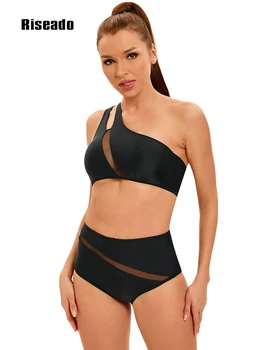 Riseado בגד ים 2023 ביקיני נשים גבוהה המותניים בגדי ים סקסי רשת הקיץ כתף אחת Beachwear שחור Biquini ביקיני סט