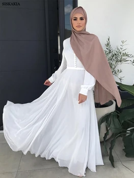 Siskakia נשים הרבה בגדים מטורקיה מוצק לחצן פנס שרוול או הצוואר אלגנטי קליל האסלאמית המפרץ חלוק על נקבה