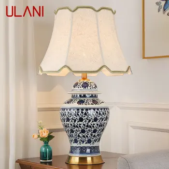 ULANI מודרני קרמיקה מנורת שולחן LED עמעום סיני כחול-לבן פורצלן שולחן אור הביתה הסלון לחדר השינה