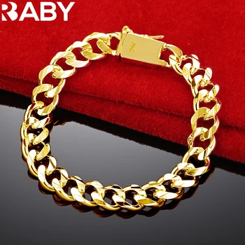 URBABY 24K זהב מוצק 10MM צמיד שרשרת של גברים אופנה מסיבת חתונה מדהימה אביזרים נובל תכשיטי קסם מתנה