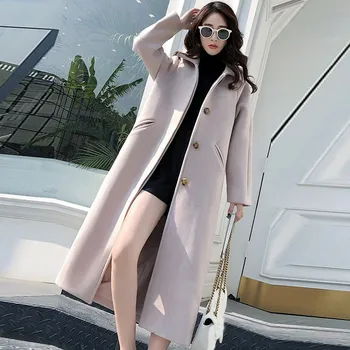 אופנה קוריאנית מוצק החורף המשרד מעיל שרוול ארוך כפתור צמר מעיל מעיל רוח מזדמן מעיל ארוך Chamarras פארא חברות