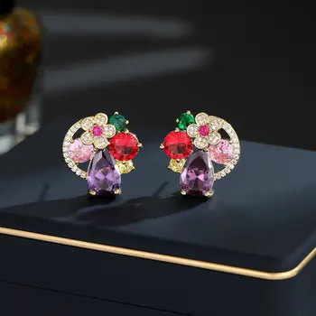 איכות גבוהה 925 כסף סטרלינג צבעוני מצופה משובץ עגילי פרח עם טיפות מים על אישה תכשיטי אופנה(DJ2409)