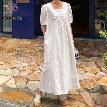 בסגנון קוריאני של נשים בגדים 2023 שמלות קיץ רופף שרוול קצר ליידי Vestido פשוט מזדמנים שמלת מקסי החלוק KE3564