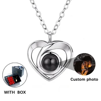 בצורת לב נירוסטה Projectio השרשרת יום האהבה מתנות תמונה הקרנה שרשרת רוז קופסת מתנה עבור חברה
