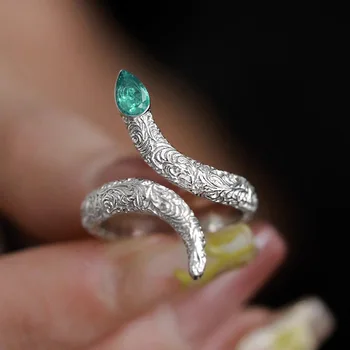 בציר ירוק זירקון נחש בצורת מרקם טבעות לגברים נשים פאנק Hiphop חיה טבעת מתכווננת תכשיטים לחתונה מתנות