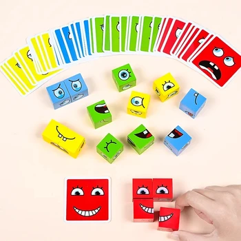 גדול לימוד צעצוע חינוכי להגדיר כרטיסי פרצופון פאזל הפנים לשנות את קוביות צעצועים מעץ-בניית בלוקים משחק לילדים ילדים