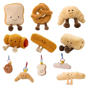 גודל קטן מצויר דמות בייגלה Crossant טוסט לחם בובה $ התליון מזון, צעצועים ממולאים בפלאש תרמיל עיצוב מתנות ליום הולדת