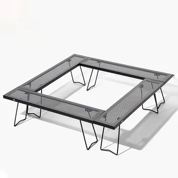 גן קמפינג חיצונית שולחן מתקפל נייד רב תכליתיים, קל משקל יוקרה פיקניק בחוף ברביקיו תפרים ברזל מתקפל שולחן
