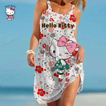 החדשה בתוספת גודל שמלות אירופה, אמריקה של דיסני בנות חדש המצוירת הלו קיטי הדפסה קלע שמלת החוף מזדמנים שמלת שמלת קיץ