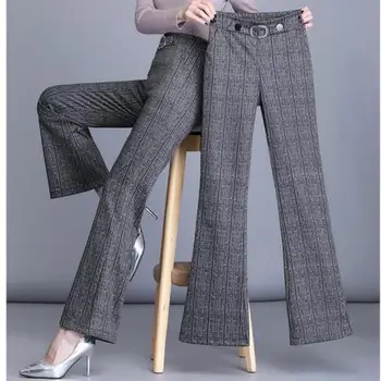 החורף מותניים רחב הרגל ישר מכנסיים נשים גבוה מזדמן כיס עיצוב אלגנטי נופש מכנסיים ארוכים אופנת רחוב משוחרר מכנסיים J01