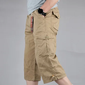 הקיץ אורך המכנסיים גברים אוברול כותנה רב בכיס מכנסי קאפרי חם מכנסי צבאי טקטי קצרים בתוספת גודל 5XL
