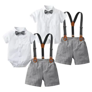 הקיץ תינוק בגדי תינוק חדש נולד בגדי התינוק הנולד רומפר+Suspender קצרים 2pcs בגדים סטים בנים תלבושות התינוק סטים