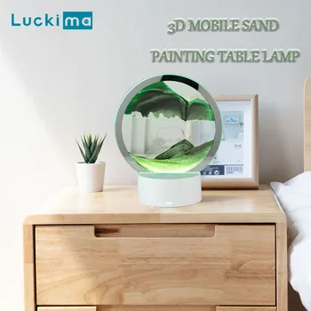 זורם חול ציור מנורת שולחן 3D חכם שעון חול המשרד הסלון מלון שולחן העבודה קישוט קטן בלילה אור