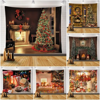 חג שמח שטיח קיר עץ חג מולד תפאורה הביתה שטיח חדר חג המולד הקיר בסלון עיצוב רקע בד