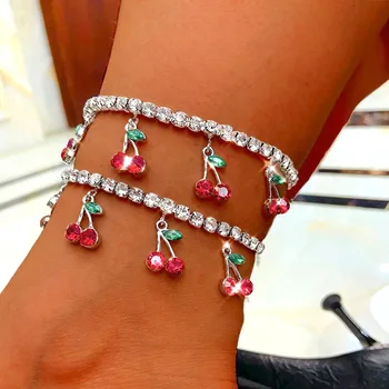 חדש קריסטל דובדבן צמיד החוף קסמי צמיד הקרסול Halhal תכשיטים פרי תליון Anklets עבור נשים הודיות רגל תכשיטים מתנות