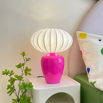 חדש קרמיקה משי מנורת שולחן בצבע ורוד בחדר ילדים חדר השינה ליד המיטה ללמוד מנורות דקורטיביות