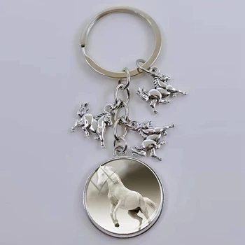 חיה פועל סוס זכוכית קמורה סיבוב DIY מחזיק מפתחות חמוד חיה לעמוד קסם תיק מחזיק מפתחות המכונית מחזיק מפתחות מתנה
