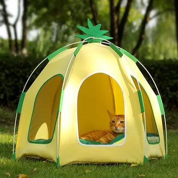 חמוד אננס צורה Pe אוהל הקן עם 6 חלונות חיצוני מחנה כלב חתול קיבולת גדולה נוח לישון במיטה