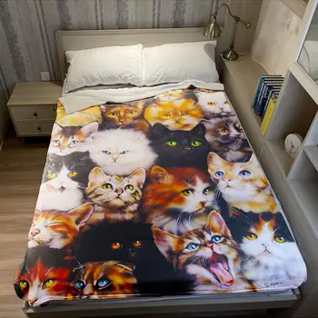 חתול חמוד עיצוב פלנל המיטה השמיכה קל משקל נוח קטיפה לזרוק שמיכה השינה הספה הספה עבור בנות בני נוער Aldults מתנות