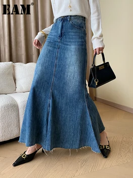[ידה] גבוה מותן סרבל כחול שולי בר רב אלגנטי קו חצי גוף חצאית נשים אופנה גאות חדש האביב הסתיו 2023 1DH0164