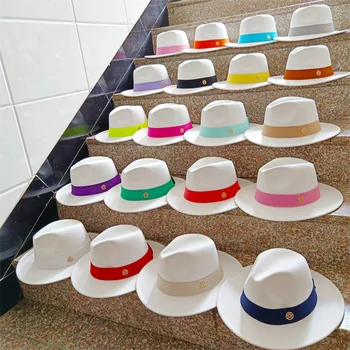 לבן הסיטוניים פדורה כובעי פנמה החדשה הרגשתי כובעים גברים ג ' אז כובעים למסיבה הופעות הבמה של נשים כובעי פדורה