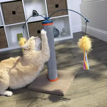 מודרני ומסוגנן N ספין השטיח, החתול שורט את הפוסט עם עמיד אינטראקטיבי מסתובב שרביט חתול צעצועים כיף מיאו.