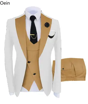 מעיל גברים עסק רשמי Slim Fit החליפה סט מסיבת אפוד מכנסיים החתונה בלייזר 3pcs