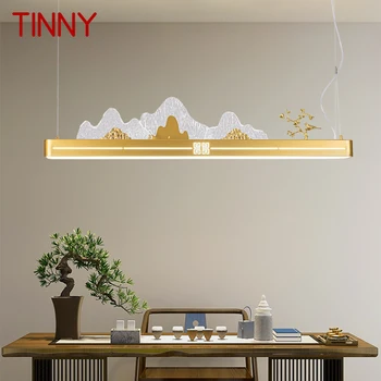 מתכתי LED 3 צבעים מודרניים אורות תליון בסגנון סיני נוף יוקרה זהב בית התה בסלון נברשת