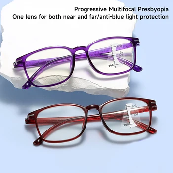 מתקדמת רב-פוקוס משקפי קריאה High-definition רחוק וקרוב אנטי-אור כחול Presbyopic משקפיים Diopter +1.0 עד +4.0