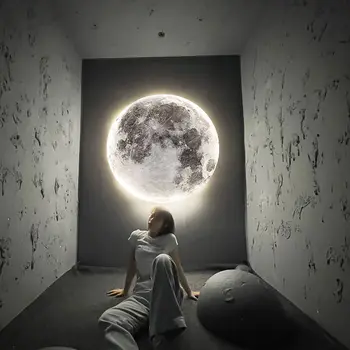 נורדי LED 3D הירח מנורת קיר חדר שינה סלון פינת אוכל במסדרון פנים תאורה דקורטיבית אורות הקיר מתקן מראה אורות