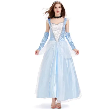  נשים כחול ארוך הנסיכה סינדרלה תחפושת Cosplay שמלה עבור נשים בוגרות שלג נסיכה, תחפושת Hallowm מסיבה