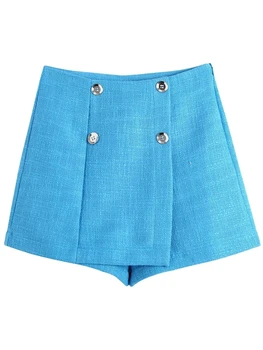 נשים כפתור קישוט מוצק טוויד מזדמן מכנסיים קצרים בקיץ נקבה בגדים רפויים LUJIA אלן P2072