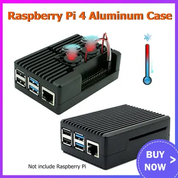 סגסוגת אלומיניום מקרה עבור Raspberry Pi 4 מעטפת מתכת עם מאוורר קירור ללא כפול מאוורר אופציונלי עבור Raspberry Pi 4 דגם B