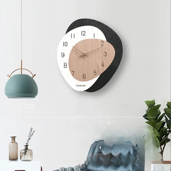 סלון יוקרה שעון מודרני מינימליסטי עץ בסלון שעון קיר חמוד אופנה יצירתי פשוט שקט Wandklok שעוני קיר