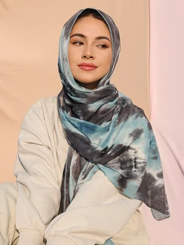 עניבה צבע ג 'רזי חיג' אב צעיף האישה כותנה מודפסים האסלאמית טורבן גמיש כיסוי הראש המוסלמי נשים Hijabs גדול גודל הרמדאן צעיפים